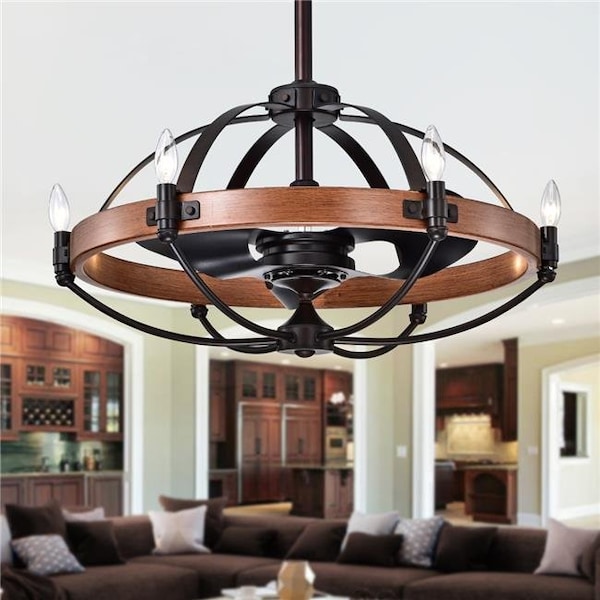 Warehouse Of Tiffany CFL-8375REMO 30 in. Gredis 6-Light Lighted Ceiling Fan Fandelier with Faux-Wood Hoop; Black CFL-8375REMO - main
